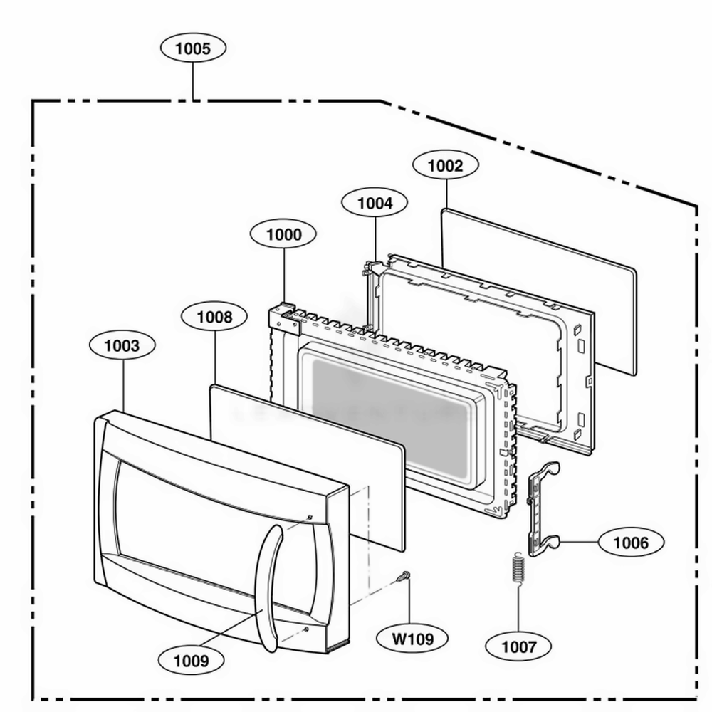 Door Parts Diagram and Parts List for 66092 CWHESEA LG Range