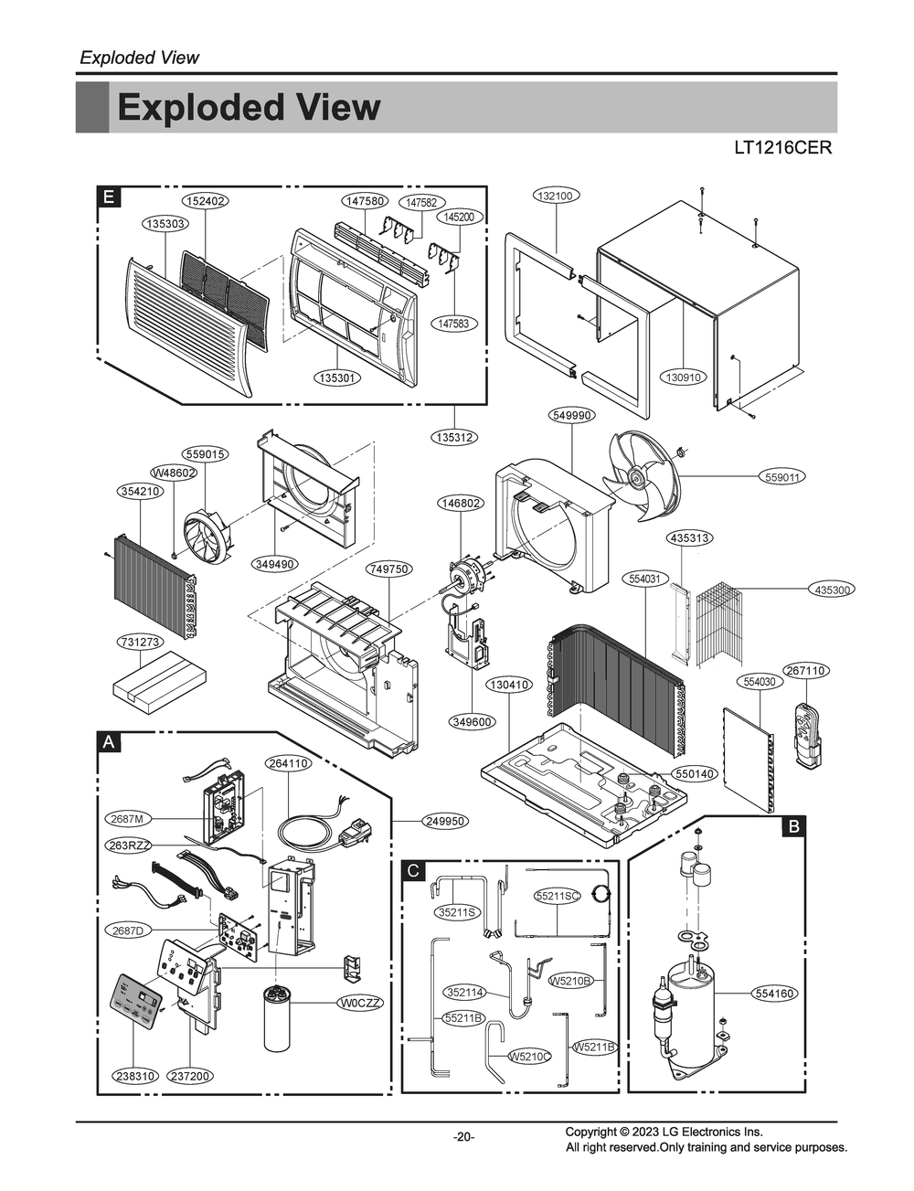Diagram 1 Diagram and Parts List for LT1216CER AT1AUSL LG Air Conditioner