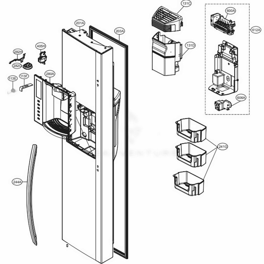 Freezer Door Diagram and Parts List for LSXS26386D ASBCNA2 LG Refrigerator