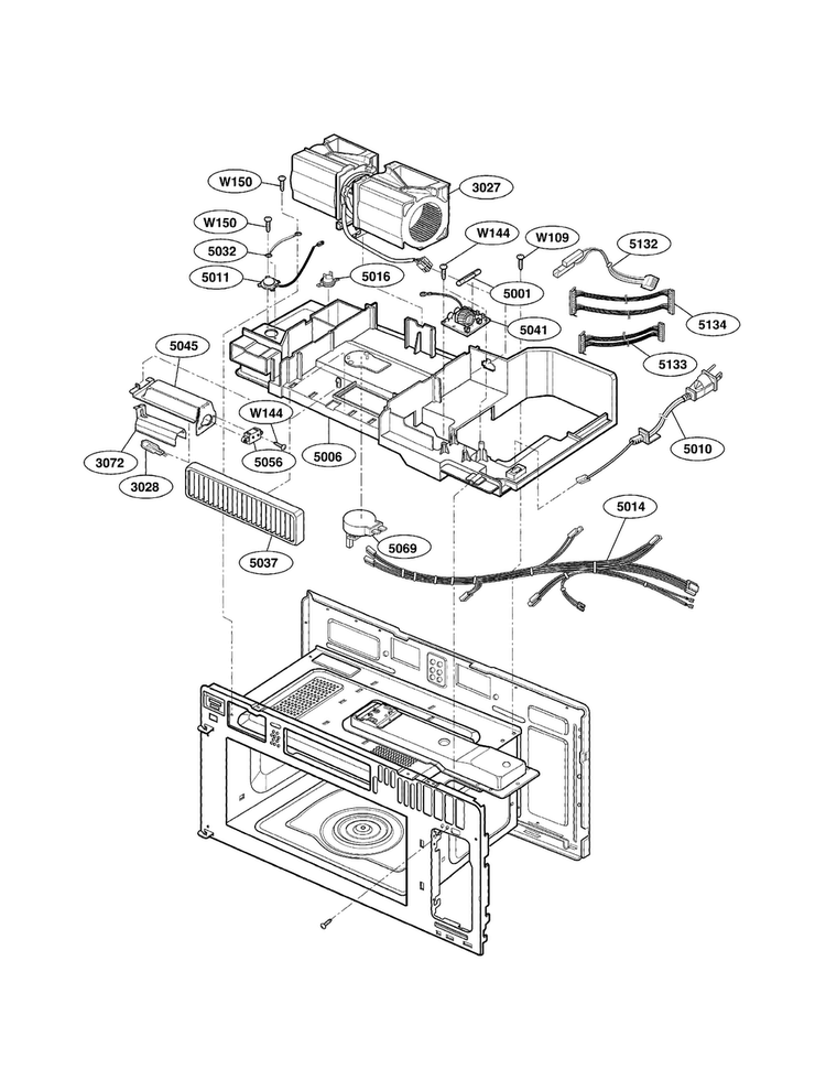 Interior Parts Diagram and Parts List for LMVM1955SB  LG Microwave