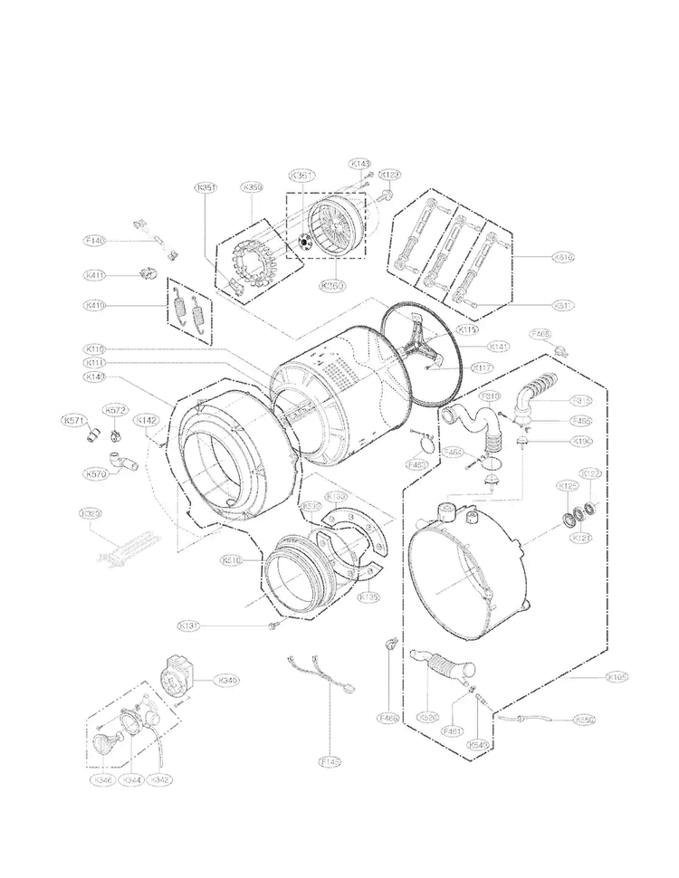 Drum And Tub Assembly Parts Diagram and Parts List for WM3250HWA  LG Washer