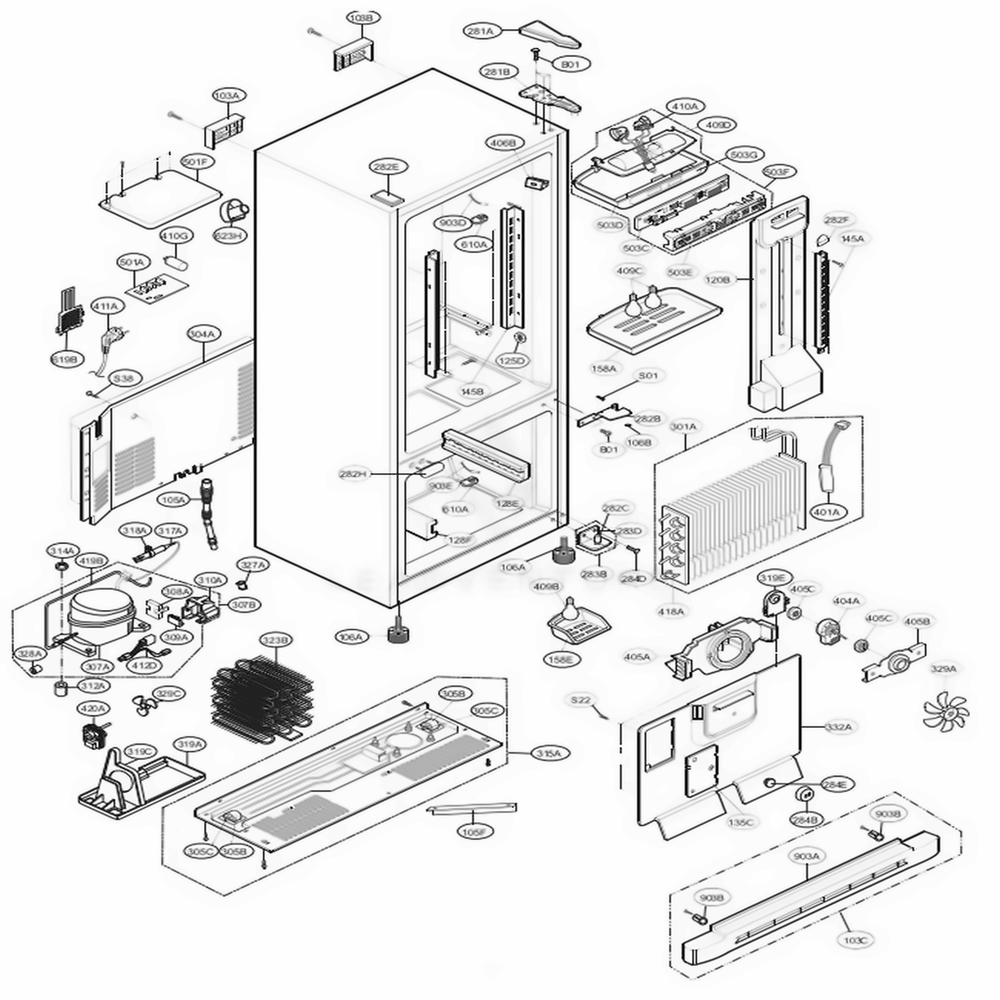 Case Parts Diagram and Parts List for 65204 ABICSEA LG Refrigerator