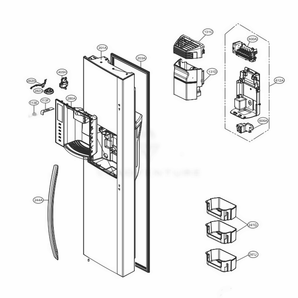 Freezer Door Part Diagram and Parts List for LSXC22396D ASBCNA2 LG Refrigerator