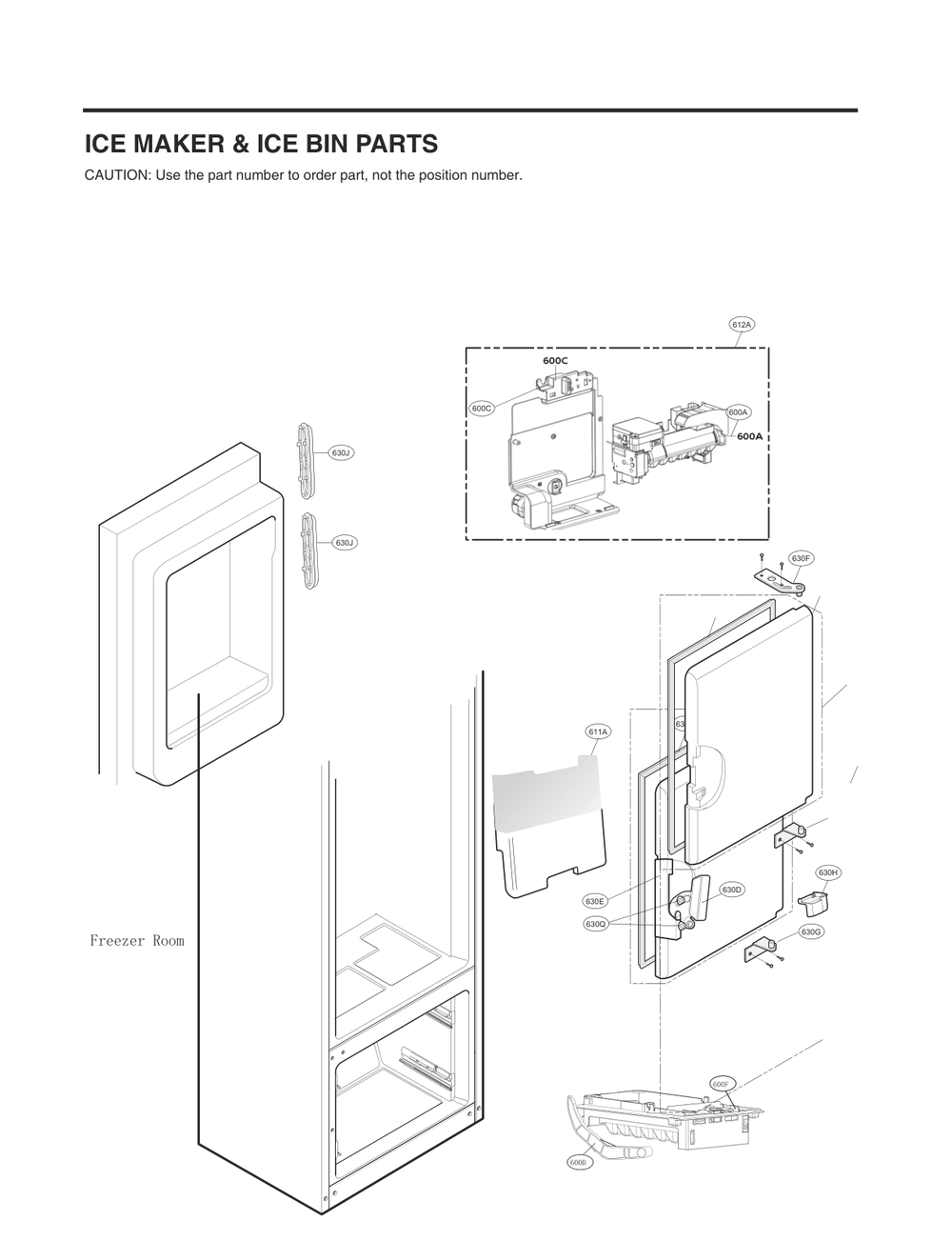 Ice Maker And Ice Bin Parts Diagram and Parts List for GC-J268NMSM AMTCNA0 LG Refrigerator