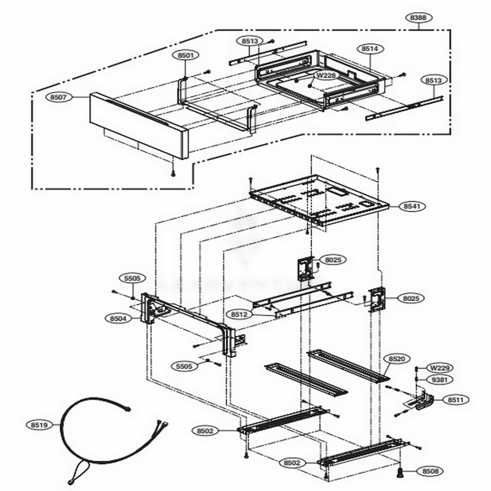 Drawer Parts Diagram and Parts List for LRG3061ST FS1ELGA LG Wall Oven