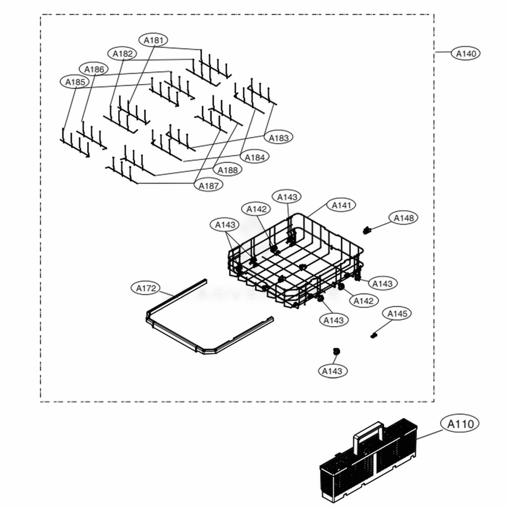 Lower Rack Assembly Diagram and Parts List for LDT7808BM ABMESNA LG Dishwasher