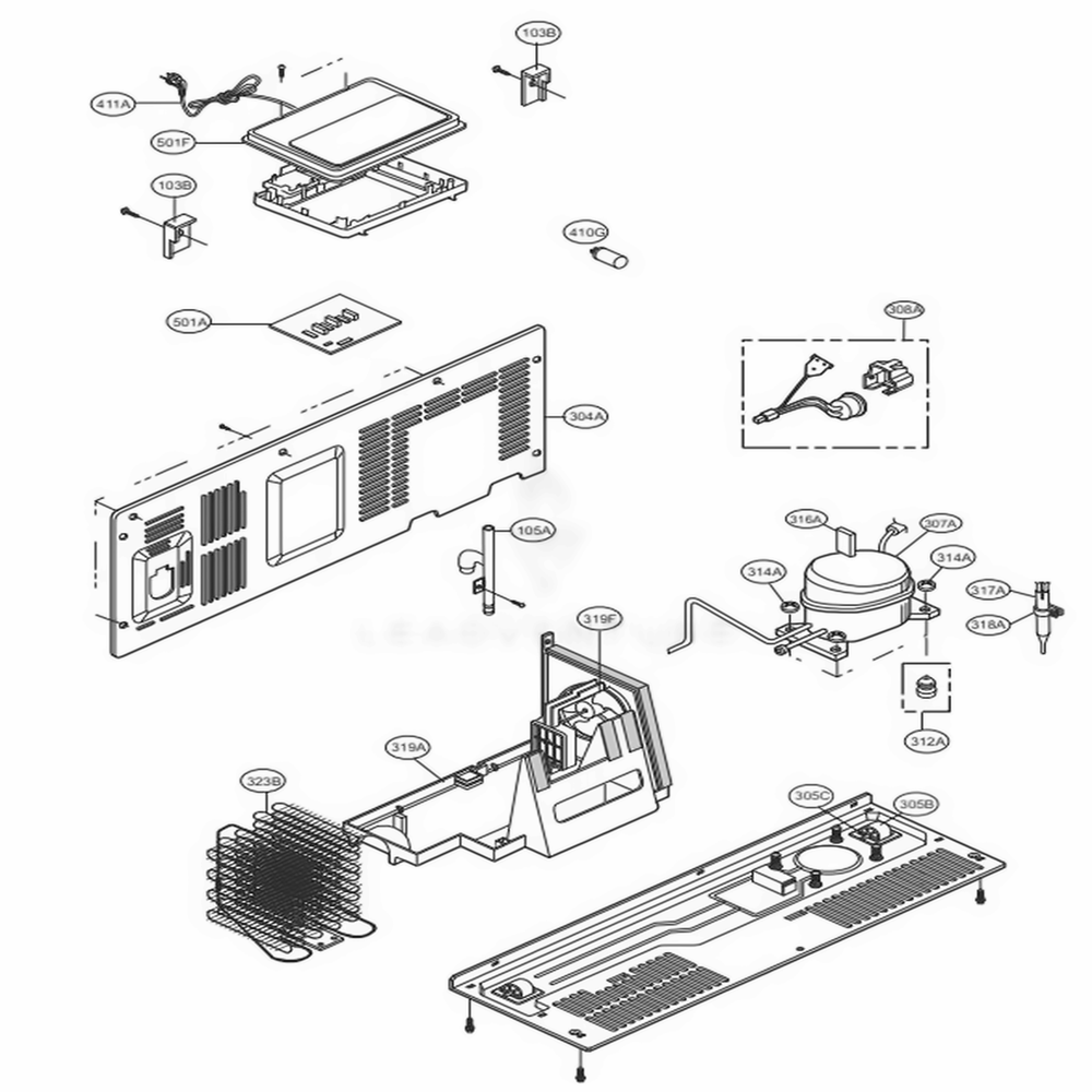 Machine Compartment Diagram and Parts List for LSXS26366S ASTCNA9 LG Refrigerator