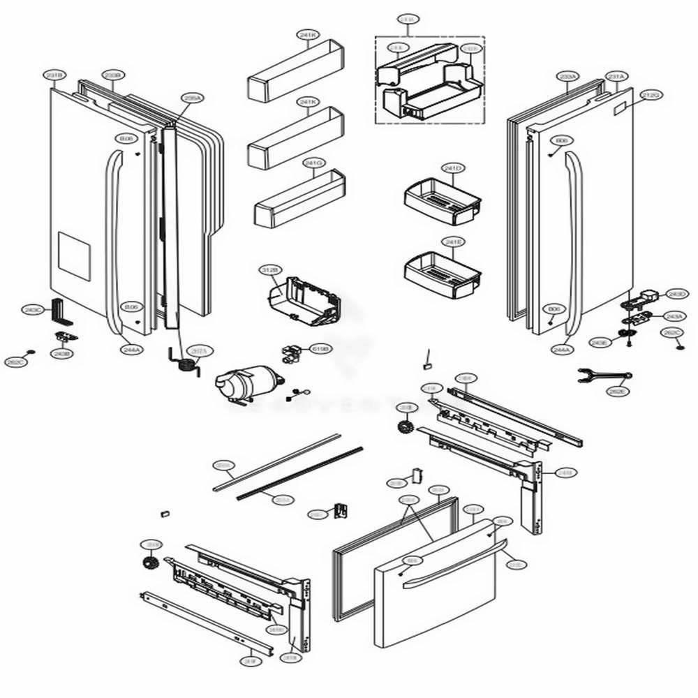 Door Parts Diagram and Parts List for LFX25974ST ASTCNA7 LG Refrigerator