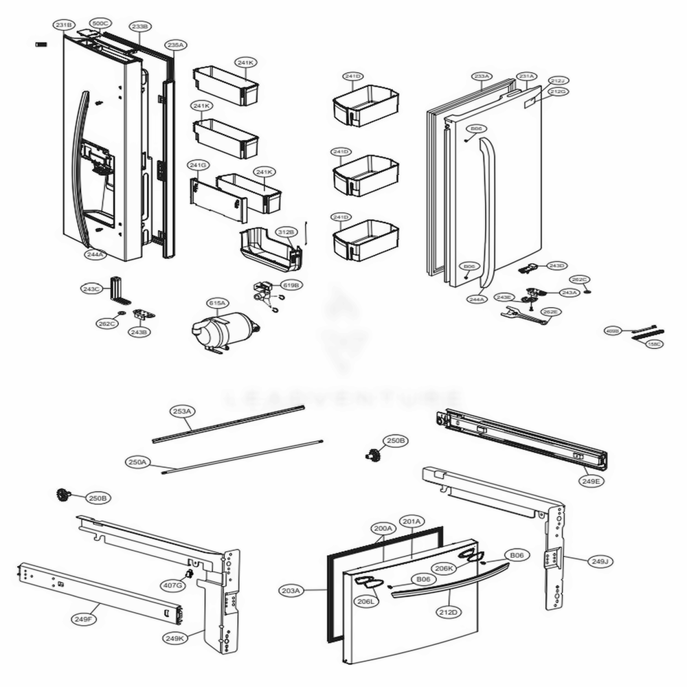 Door Parts Diagram and Parts List for LFXS28968D ASBCNA1 LG Refrigerator