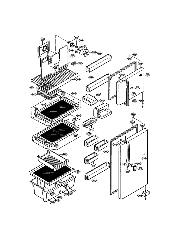 Door And Shelves Diagram and Parts List for LRTG2011W  LG Refrigerator