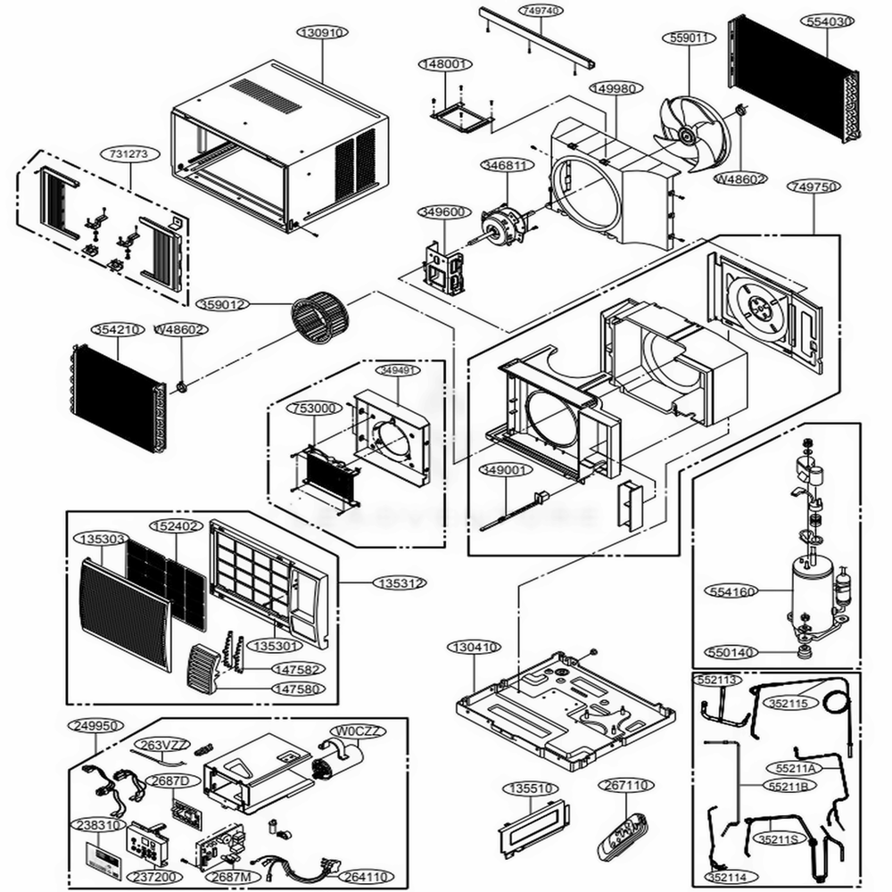 Main Diagram and Parts List for LW1216HR ASWAHDP LG Air Conditioner