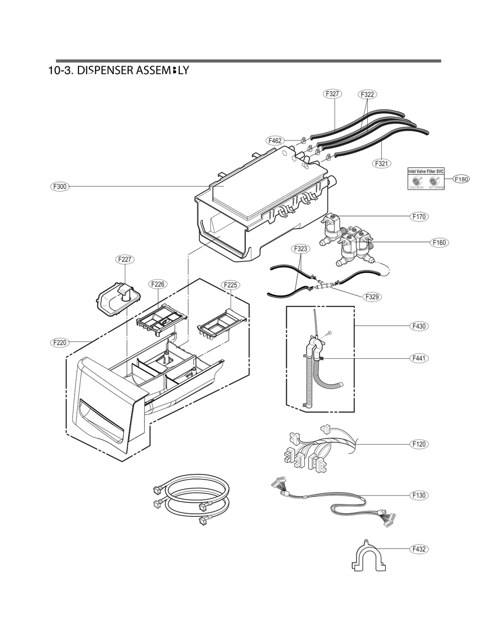 Dispenser Assem:ly Diagram and Parts List for FH4F3CCYK3 ABWESEU LG Washer