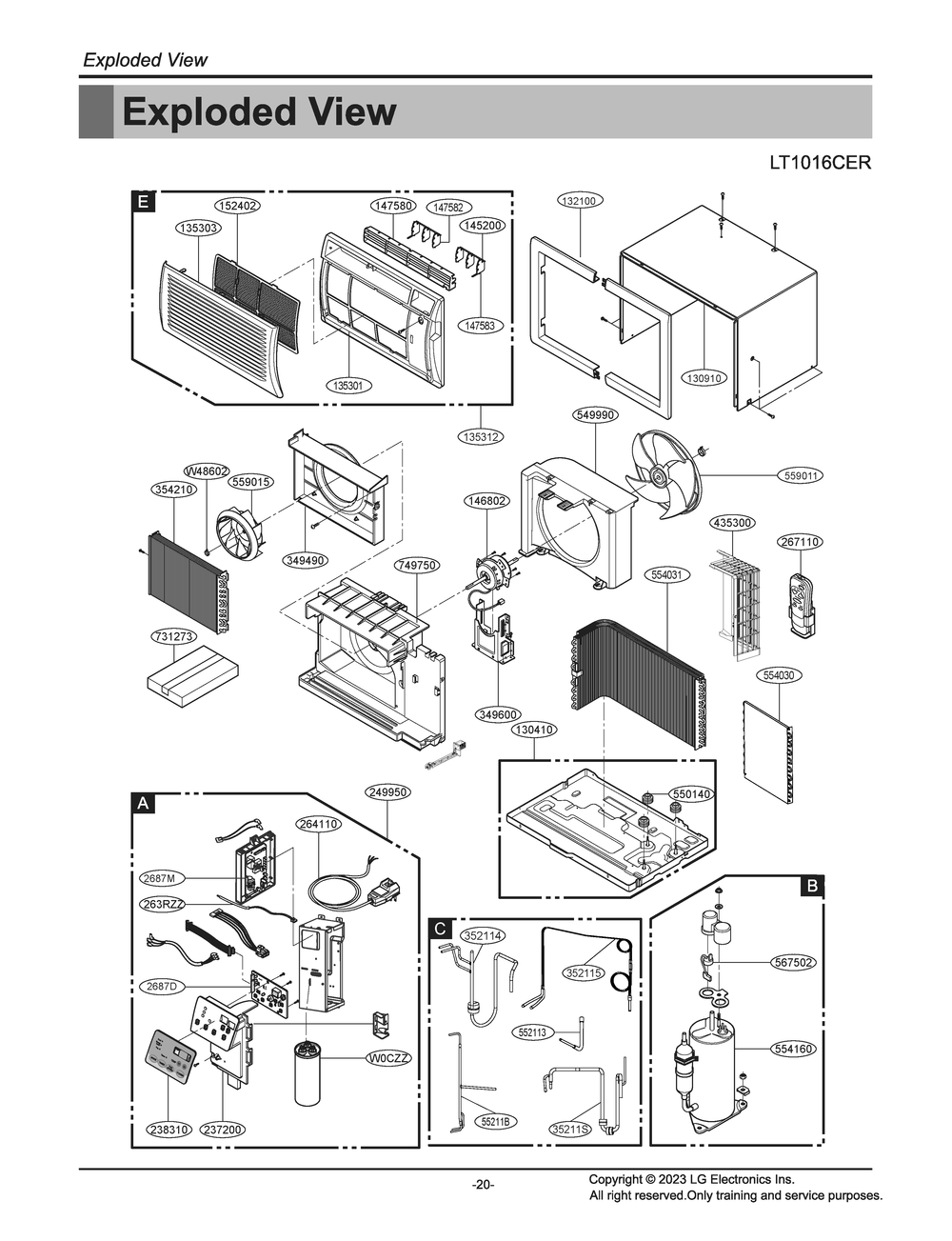 Diagram 1 Diagram and Parts List for LT1016CER AT1AUSH LG Air Conditioner