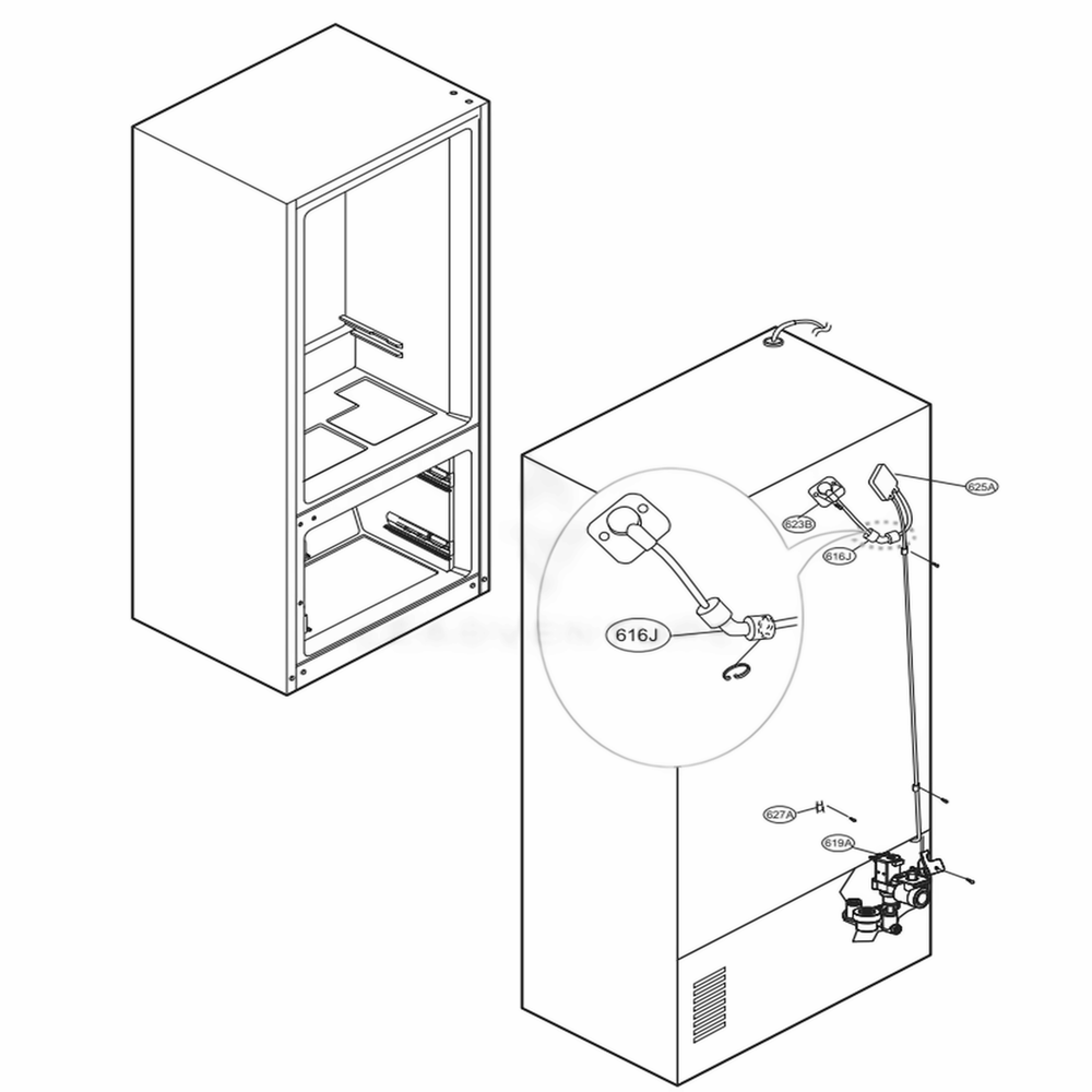 Valve And Water Tube Parts Diagram and Parts List for LRFXS2503D ASBCNA0 LG Refrigerator
