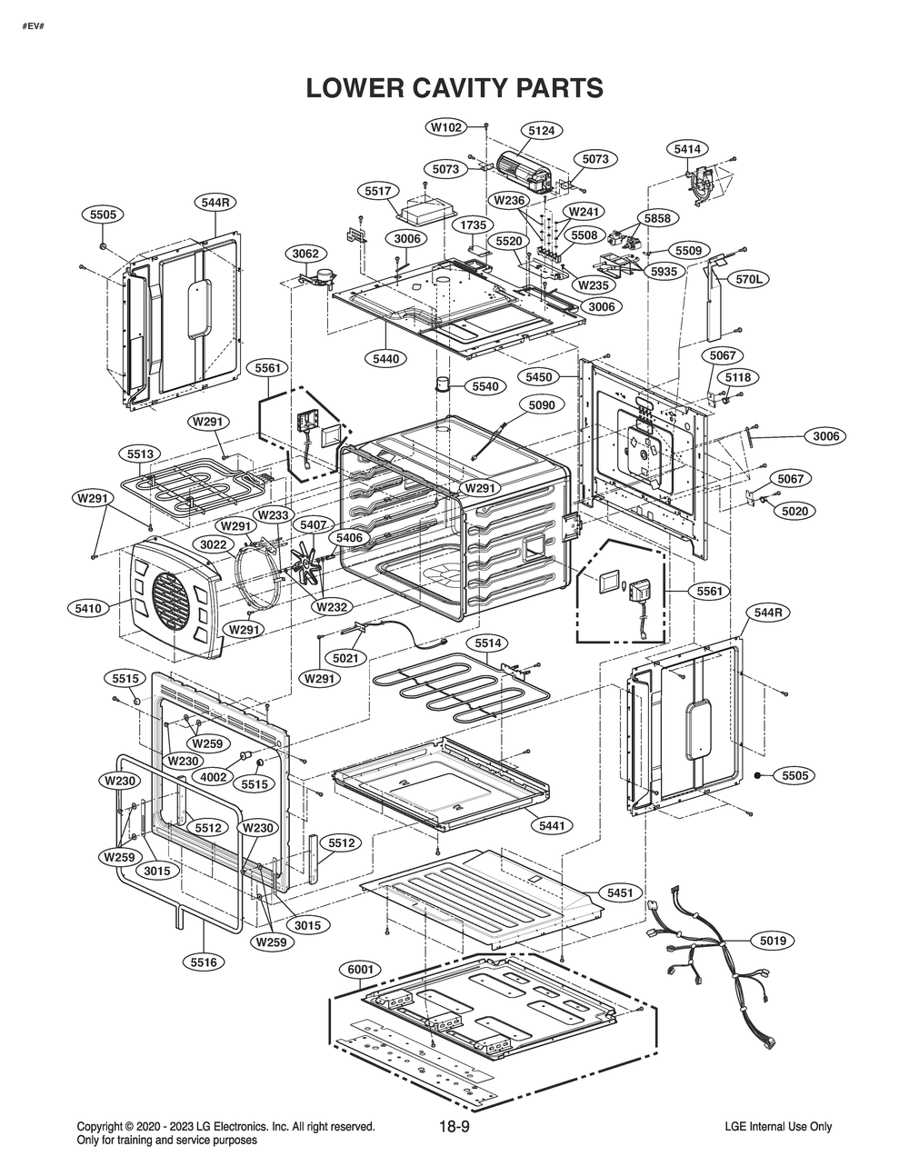 Lower Cavity Parts Diagram and Parts List for WCEK6419S ASTLSGN LG Range
