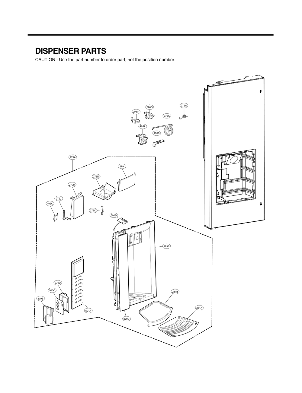 Dispenser Parts Diagram and Parts List for GC-L21AVSP ASTCNA2 LG Refrigerator