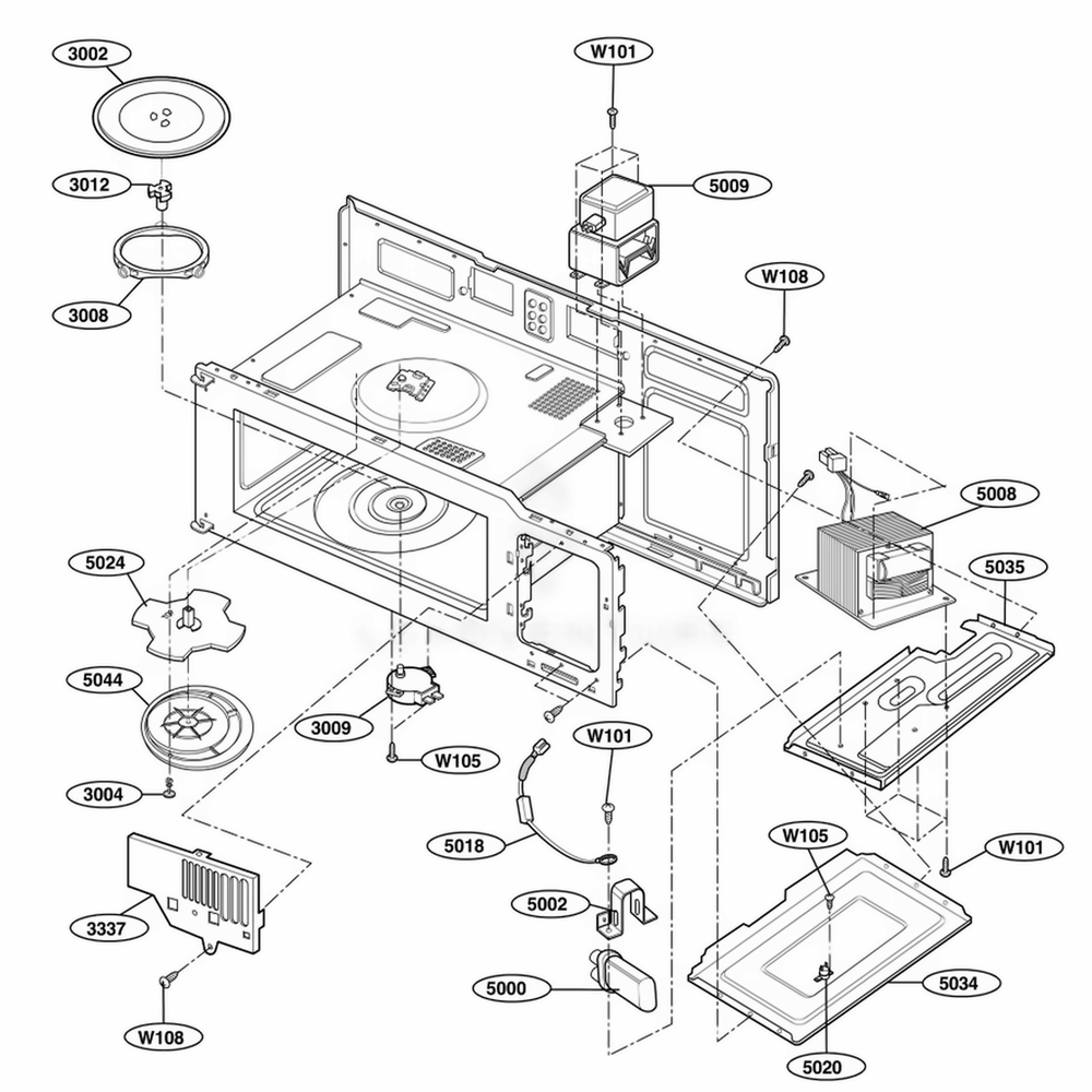 Interior Parts 1 Diagram and Parts List for MH6150XMB AB2EWRP LG Range