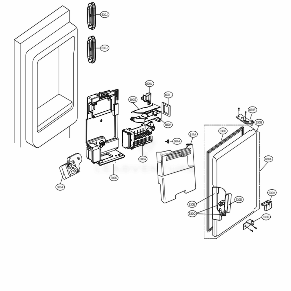 Ice Maker And Ice Bin Parts Diagram and Parts List for LSFXC2496S ASTCNA1 LG Refrigerator