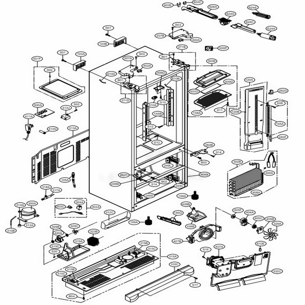 Case Parts Diagram and Parts List for 71099 AWBCSE2 LG Refrigerator