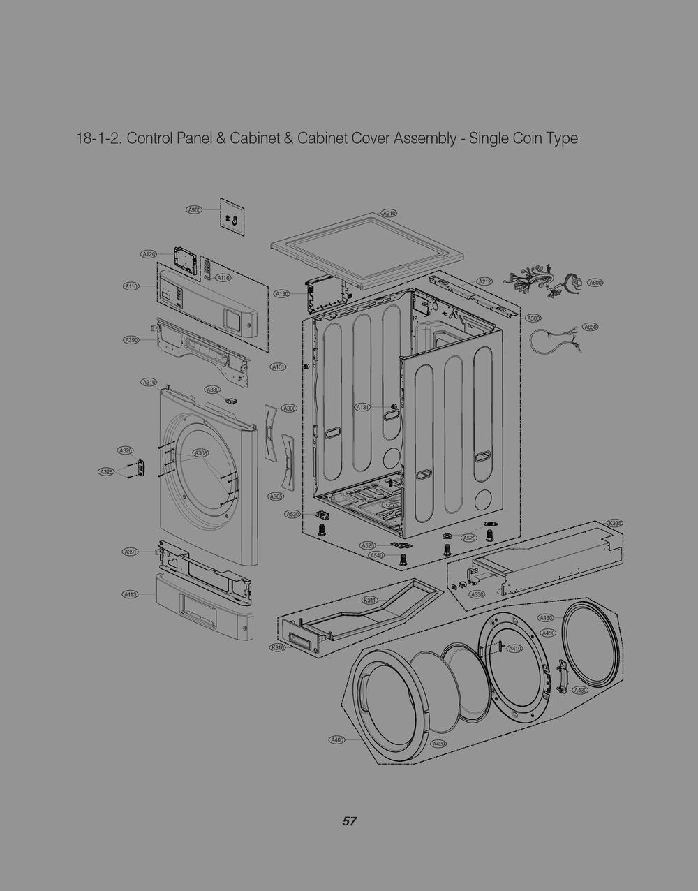 Control Panel And Cabinet And Cabinet Cover Assembly Diagram and Parts List for RN1870AN4 ASSEELC LG Dryer