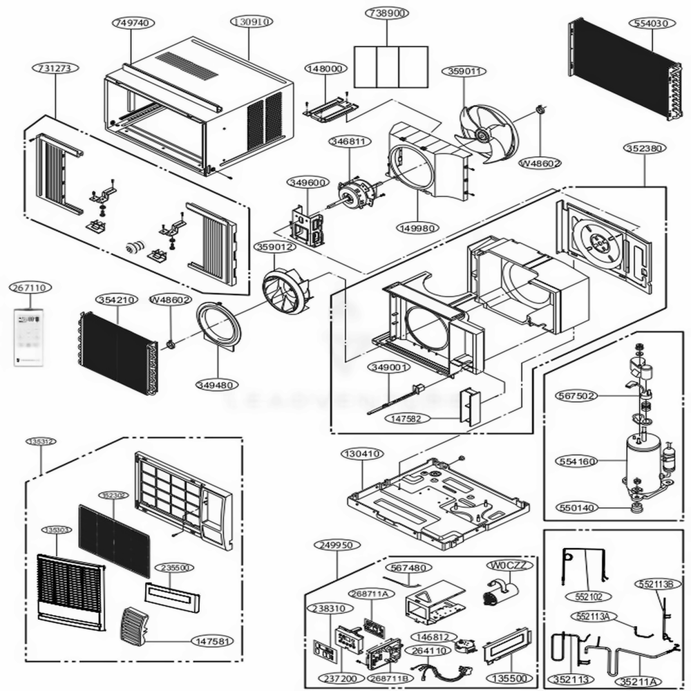 Main Diagram and Parts List for CP10G10B AT1AFRD LG Air Conditioner