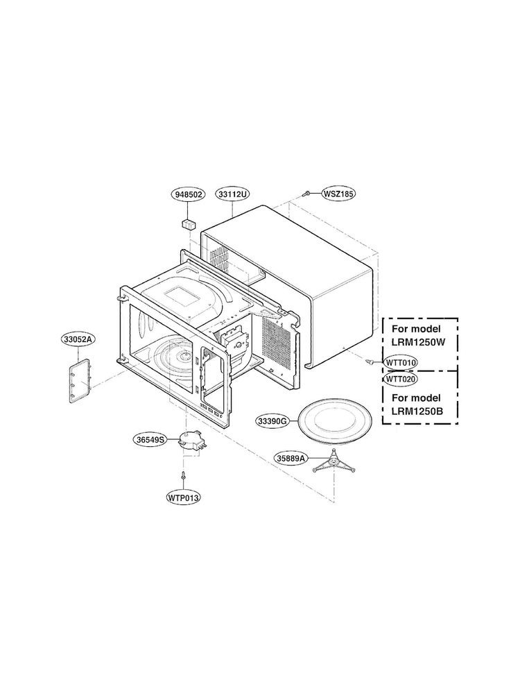 Oven Cavity Parts Diagram and Parts List for LRM1250W01  LG Microwave