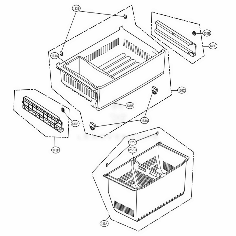 Freezer Parts Diagram and Parts List for 73053 ASTCSE0 LG Refrigerator