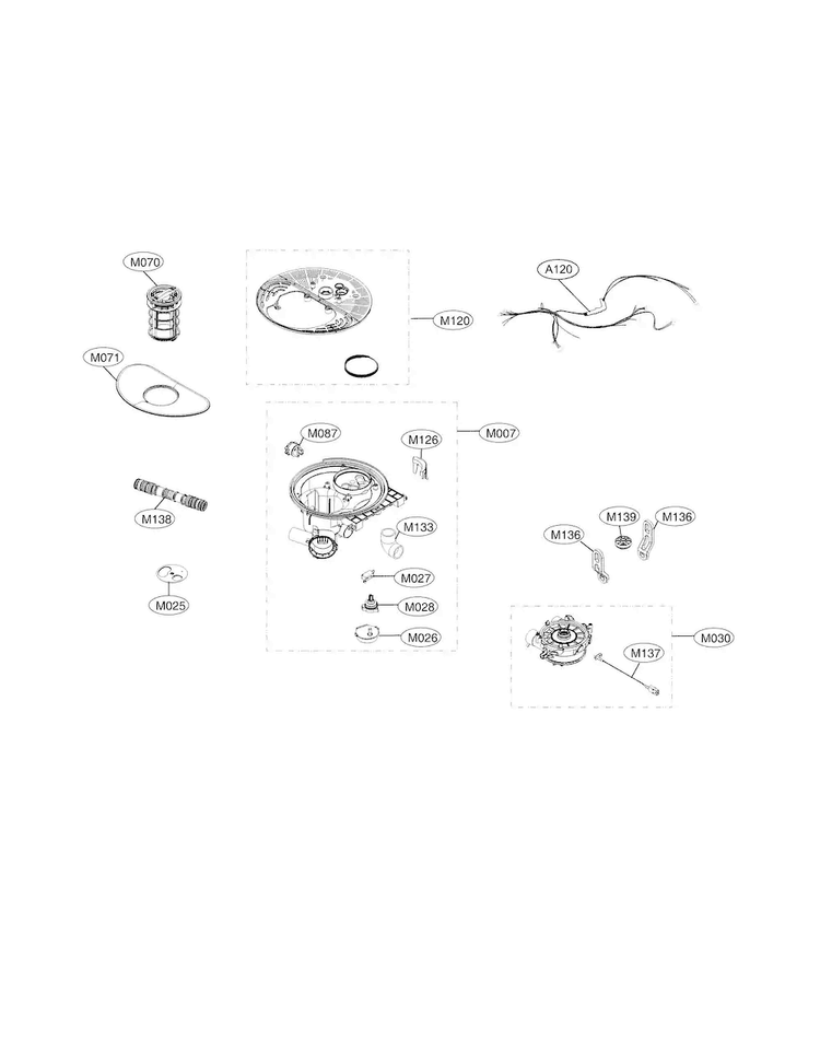 Sump Parts Diagram and Parts List for LDF5545ST 00 LG Dishwasher