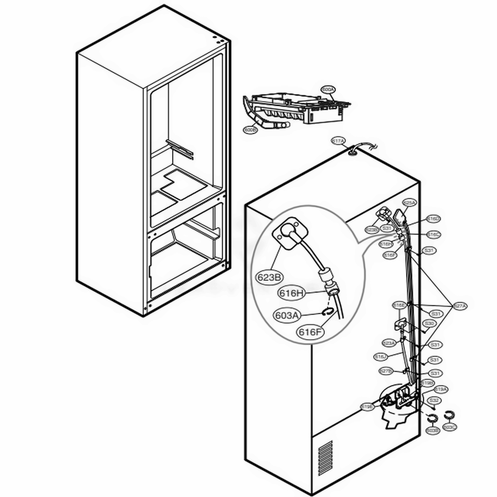 Ice Maker Parts Diagram and Parts List for 78542 ASW6SER LG Refrigerator