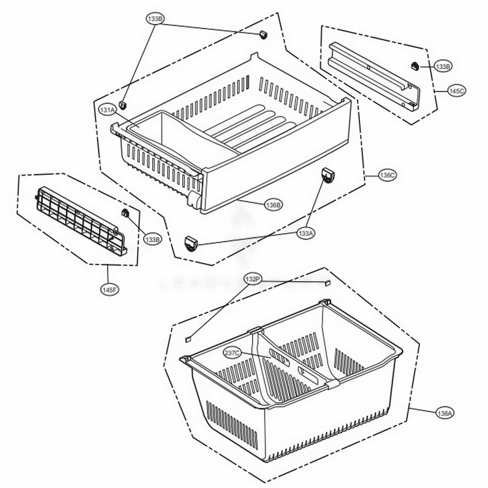 Freezer Parts Diagram and Parts List for LFX28991ST ASTCNA1 LG Refrigerator