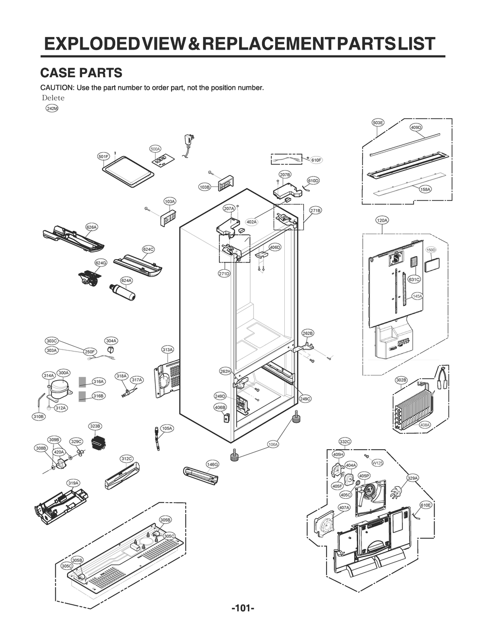Case Parts Diagram and Parts List for GR-X288NMSM AMTCNA0 LG Refrigerator