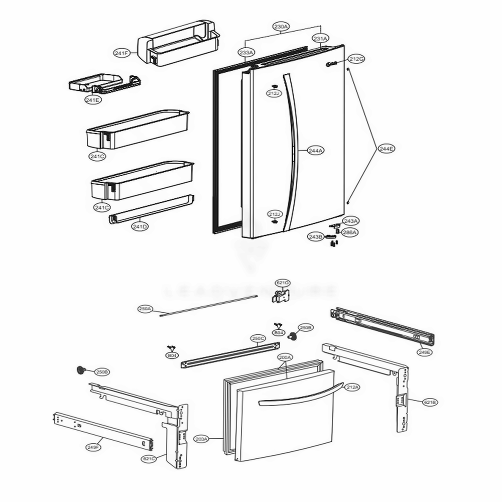 Door Parts Diagram and Parts List for LDCS24223S ASTCNA0 LG Refrigerator