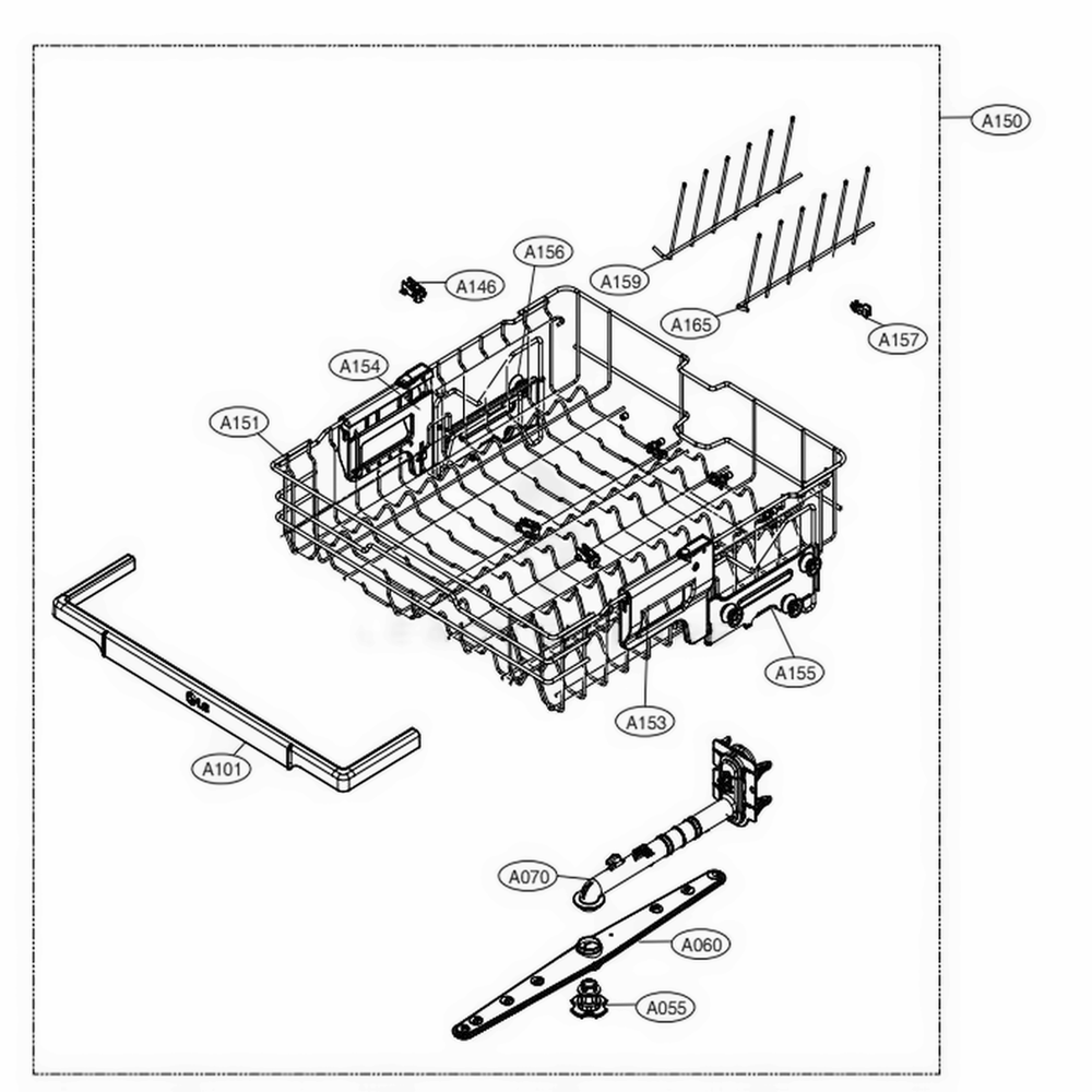 Upper Rack Assembly Diagram and Parts List for LDF5545BD ABDEEUS LG Dishwasher