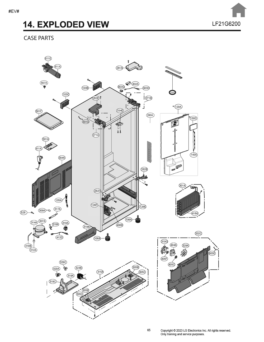 Case Parts Diagram and Parts List for GV-B218FSNB ASTCNA0 LG Refrigerator