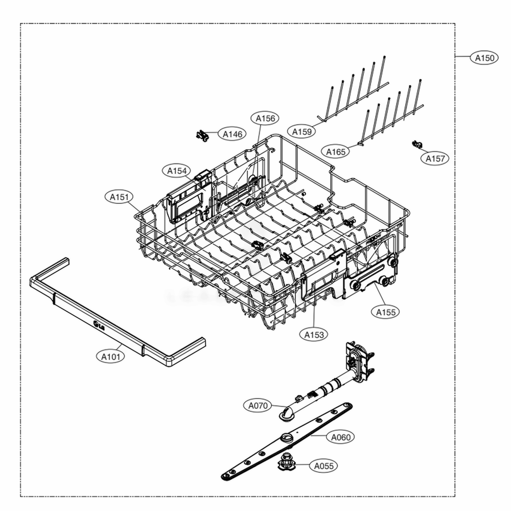 Upper Rack Assembly Diagram and Parts List for LDF5678BD ABDEEUS LG Dishwasher