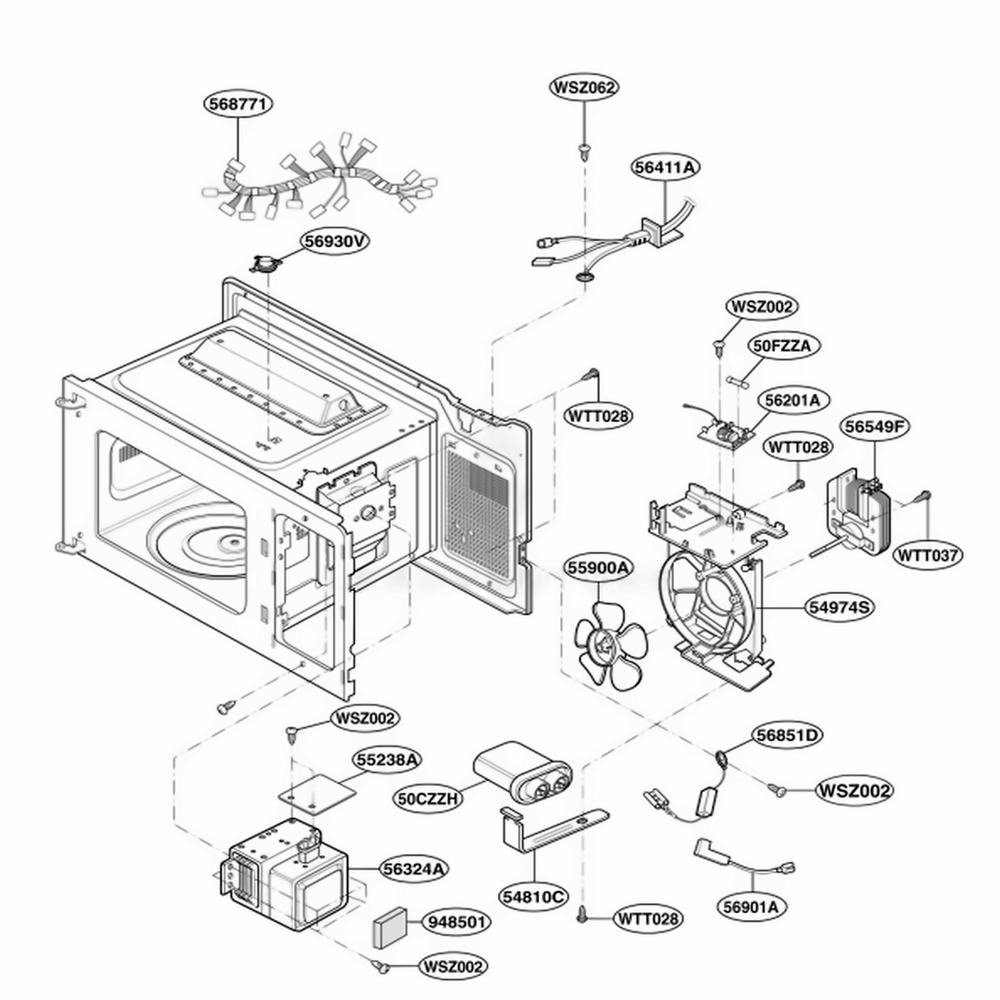 Interior Parts Diagram and Parts List for MB3949G CBKPNPL LG Range