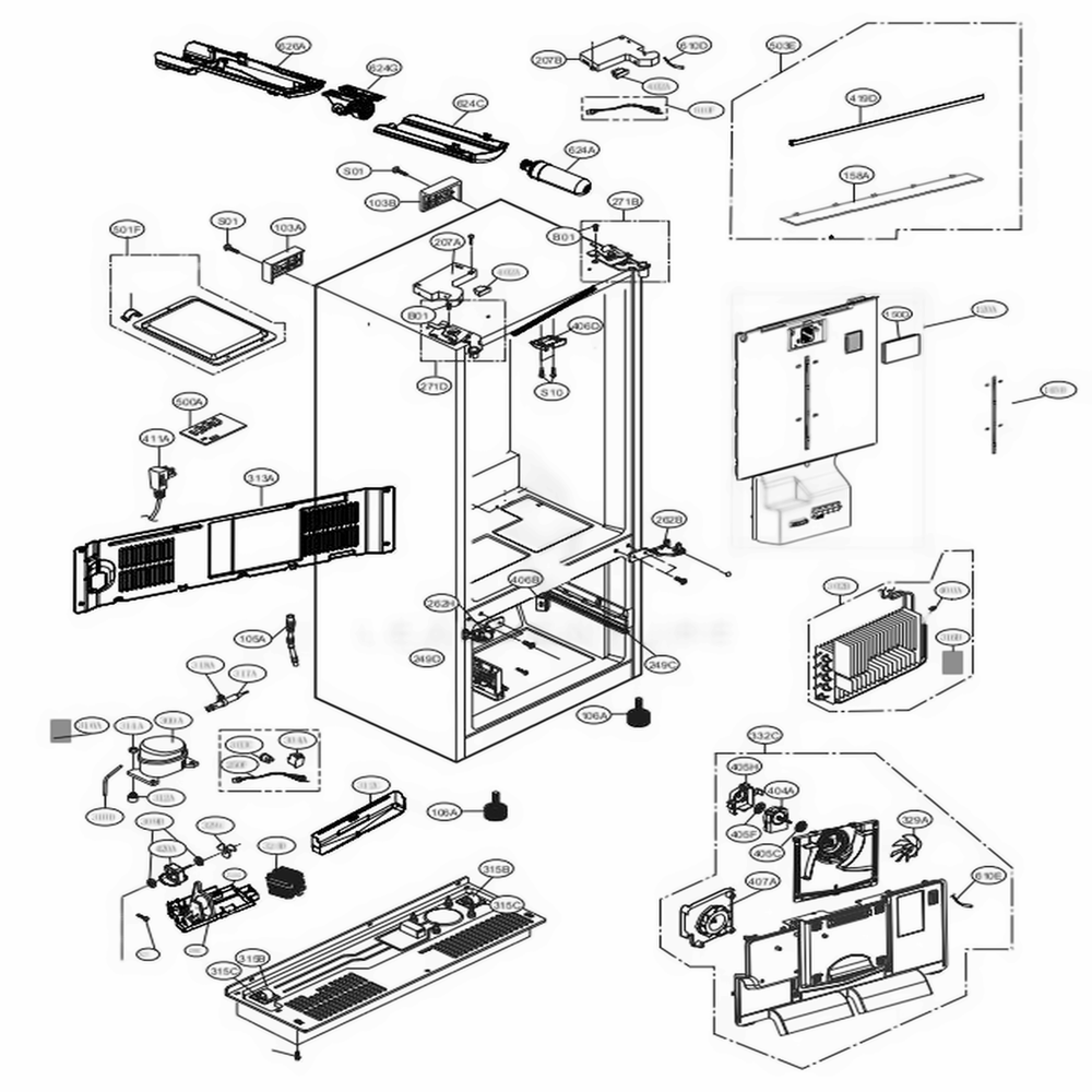 Case Parts Diagram and Parts List for LFXS26596S ASTCNA0 LG Refrigerator