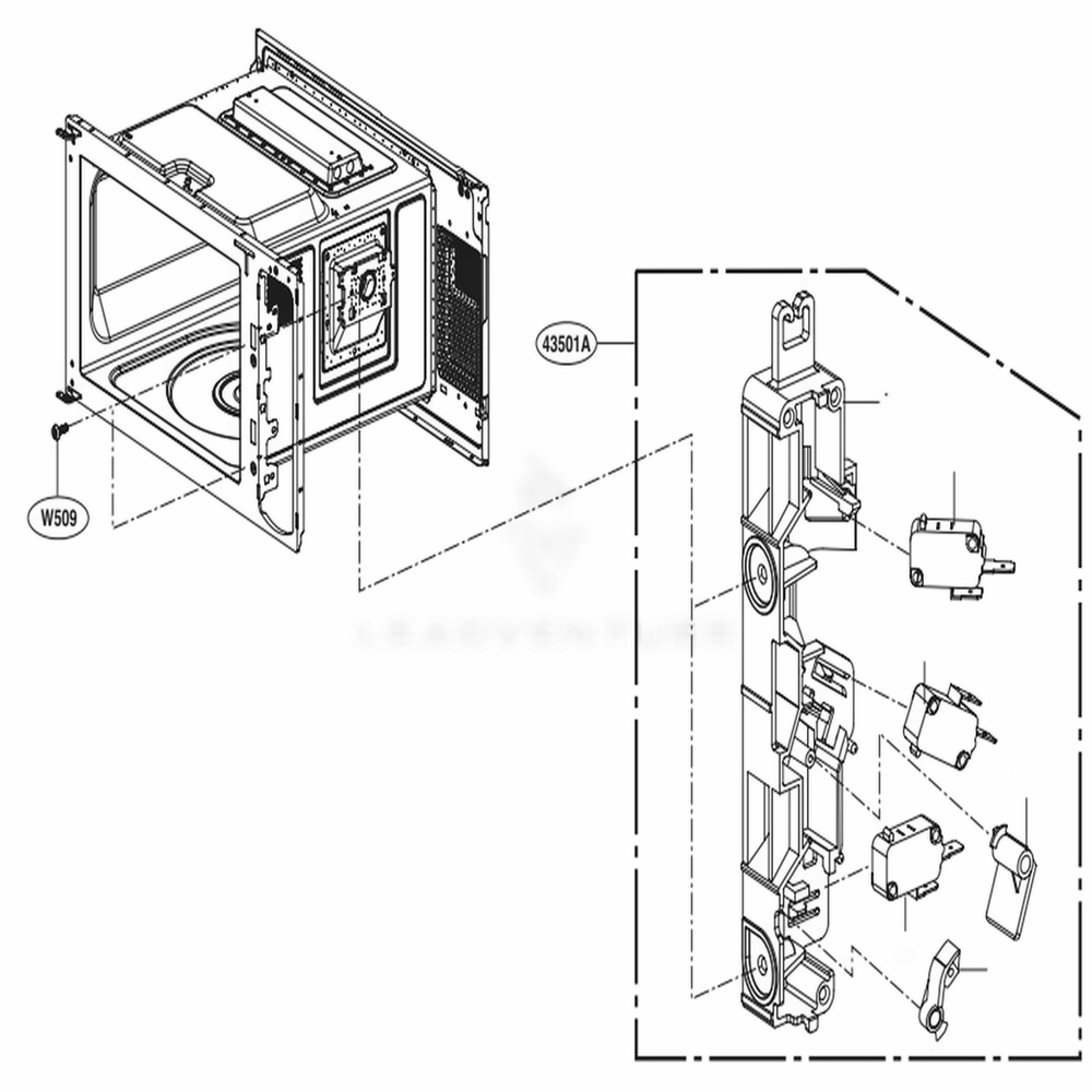 Latch Board Parts Diagram and Parts List for MH1536GIR CBKELEC LG Range
