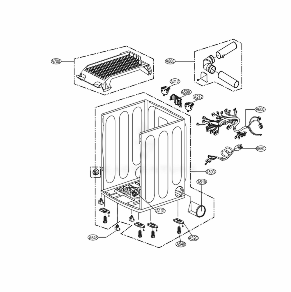 Cabinet And Door Assembly: Gas Type 1 Diagram and Parts List for DLGX5681WE ABWEEUS LG Dryer