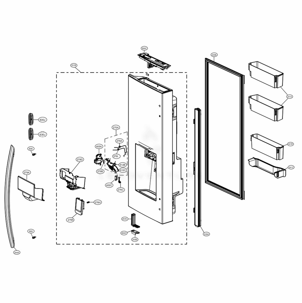 Door Parts 1 Diagram and Parts List for LRFVC2406S ASTCNA0 LG Refrigerator