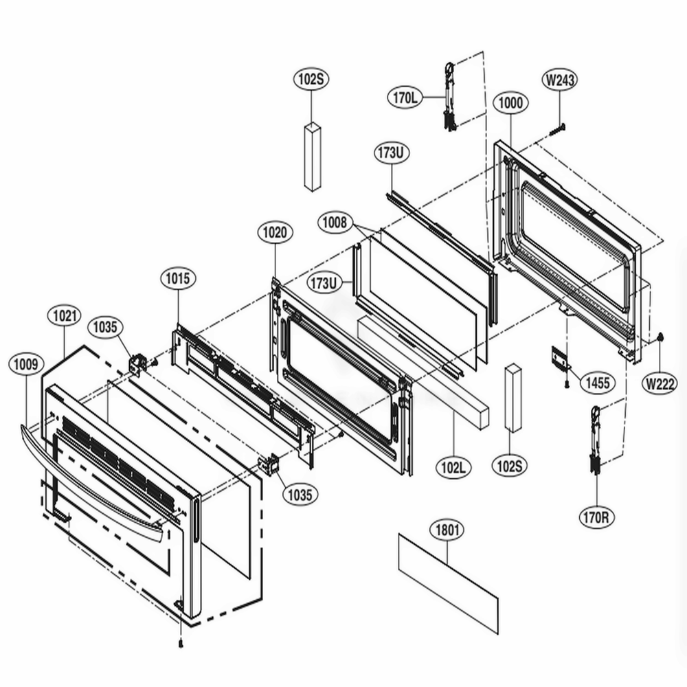 Upper Door Parts Diagram and Parts List for LDG4315ST ASTELGA LG Range
