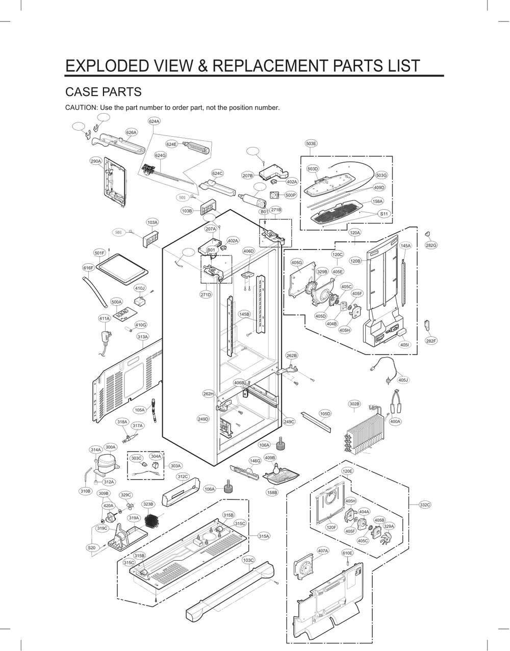 Case Parts Diagram and Parts List for GC-L288NQJP ASWCNA4 LG Refrigerator