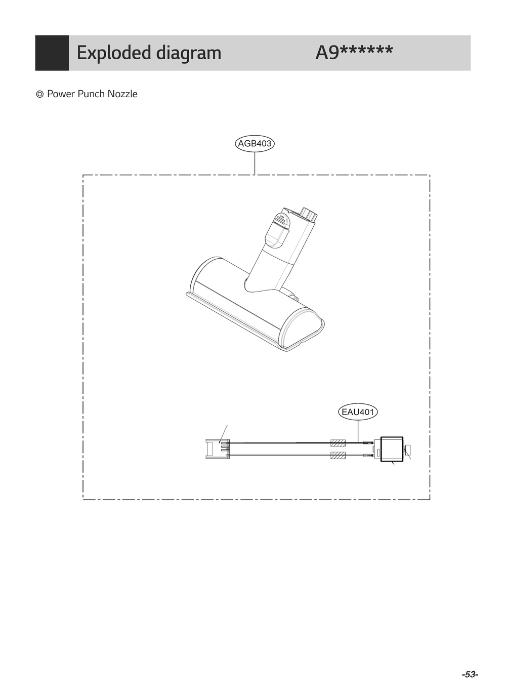 Power Punch Nozzle Diagram and Parts List for VS9713NBSWH BVWELGA LG Canister Vacuum