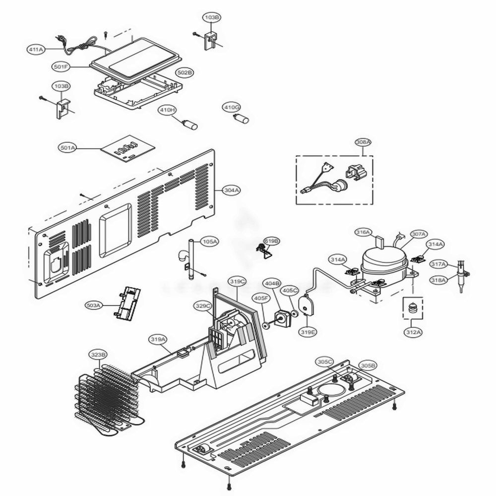Machine Compartment Diagram and Parts List for 51853 ASTCSE0 LG Refrigerator