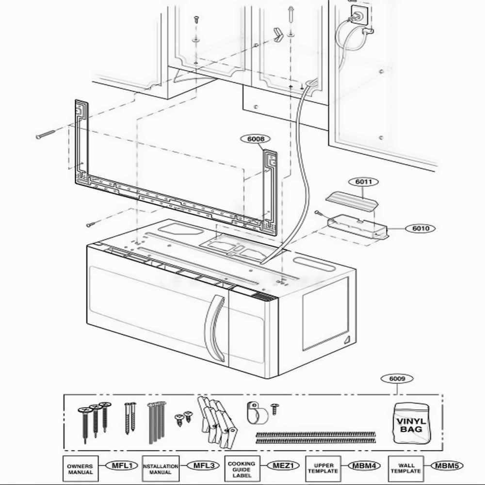 Installation Parts Diagram and Parts List for 85032 CWHESEA LG Wall Oven