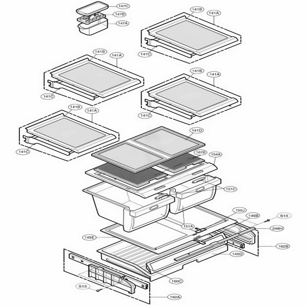 Refrigerator Parts Diagram and Parts List for 77543 ASTCSER LG Refrigerator