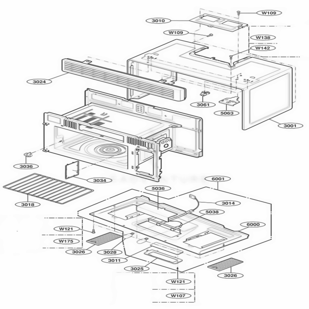Oven Cavity Parts Diagram and Parts List for JVM1640AH AALEGEU LG Range