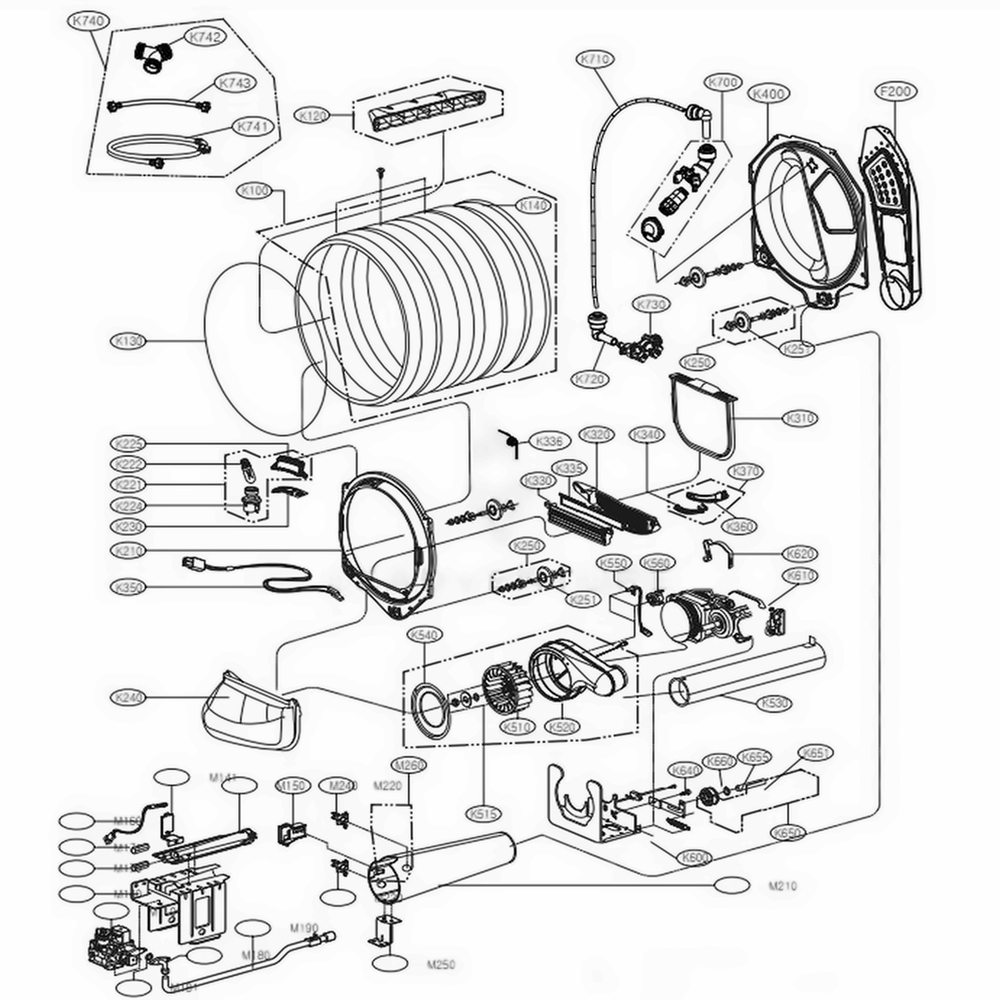 Drum And Motor Assembly Gas Type Diagram and Parts List for 71463 ASTESEU LG Dryer