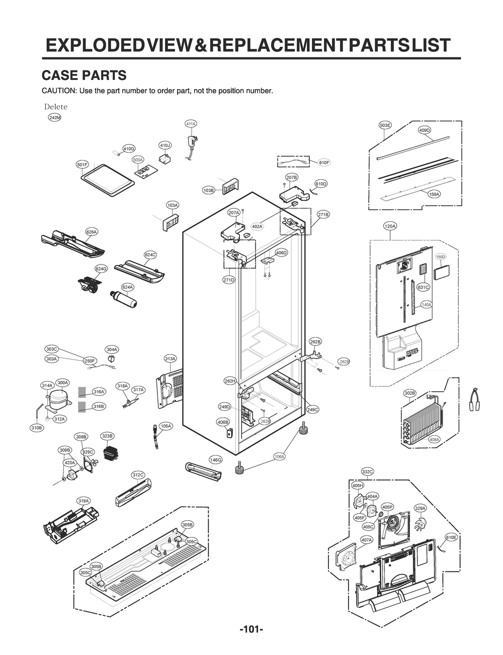 Case Parts Diagram and Parts List for GR-J288NMXM AMTCNA0 LG Refrigerator