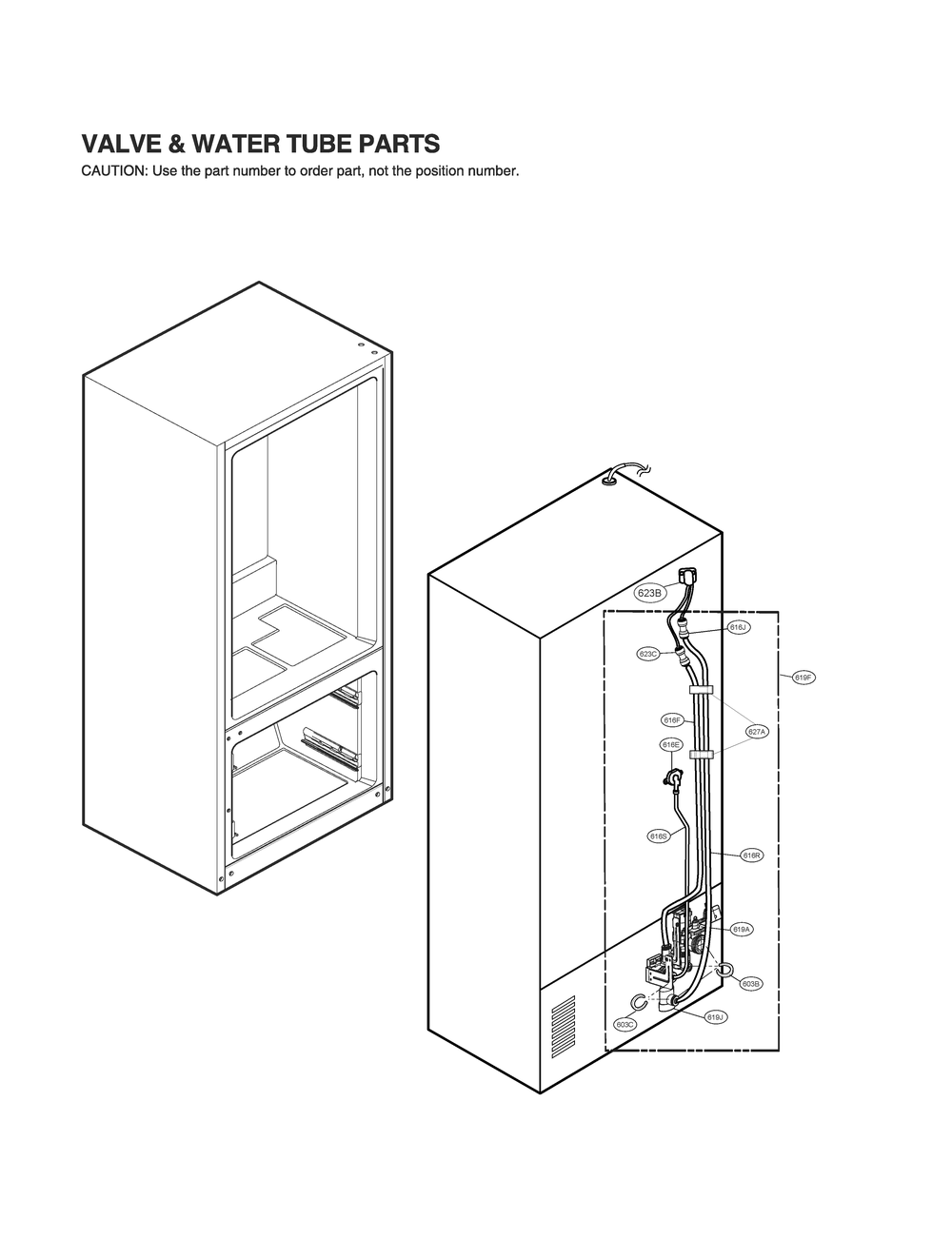 Valve And Water Tube Parts Diagram and Parts List for GR-L30GMSRM ASTCNA0 LG Refrigerator